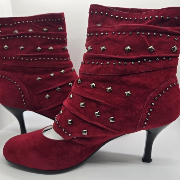 Midnight Velvet Women's Vintage Deep Red Suede Velvet Ankle Heeled Boots 10M - Picture 4 of 16
